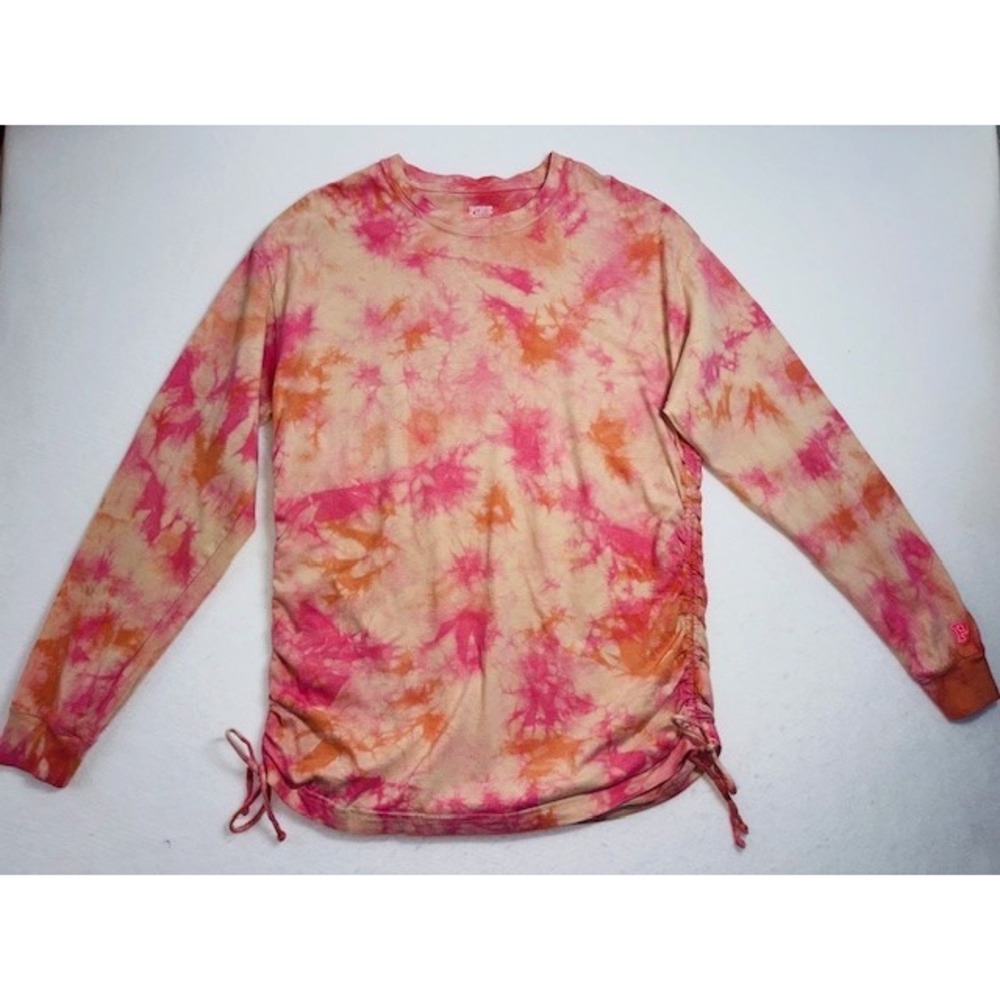 Victorias Secret PINK Campus Long Sleeve Ruched Sides Cotton T Shirt Tie Dye XS